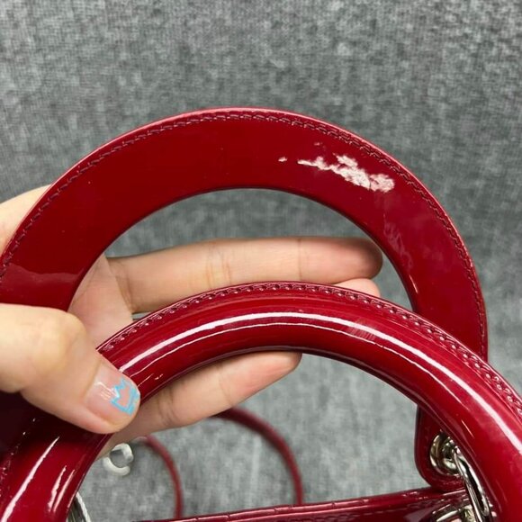 100% Authentic Dior Patent Medium Red Leather Satchel Bag - Picture 16 of 16